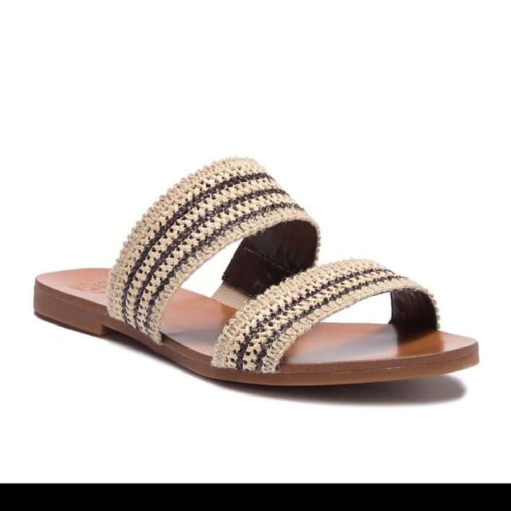 Vince Camuto Cream and Brown Bohemian Slide Sandals